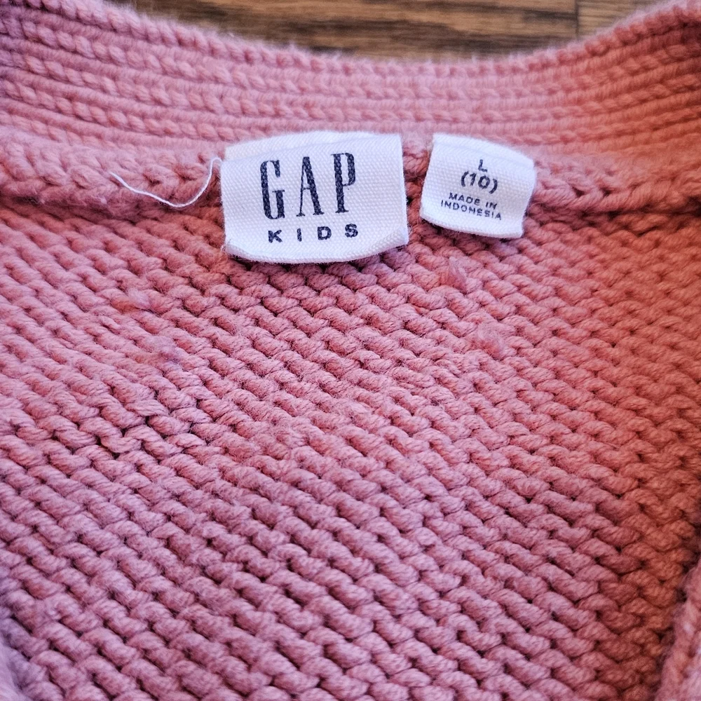 GAP kids L long sleeved button cardigan sweater 3/4 sleeve salmon pink